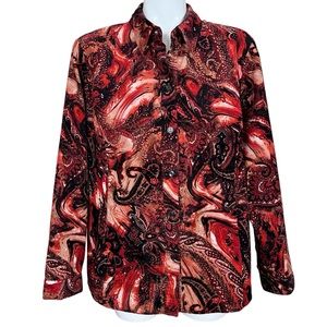 Chico’s Bohemian Paisley Design Corduroy Button Down Cotton Top Size 3/XL/16
